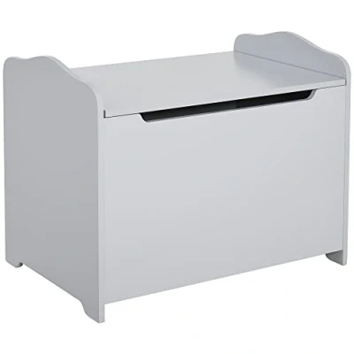 Image of HOMCOM Wooden Kids Toy Box Children Storage Organizer Chest Safety Hinge Playroom Furniture Grey