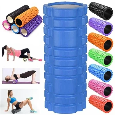 Image of Yoga Foam Roller for Deep Tissue Muscle Textured Grid Beast Massage Workout Fitness Pilates, Sports Massager, Gym Physio (Blue)