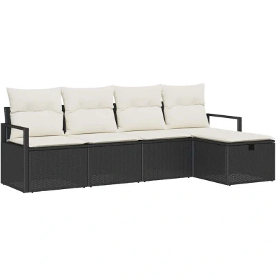 Image of vidaXL 5 Piece Garden Sofa Set with Cushions Black Poly Rattan