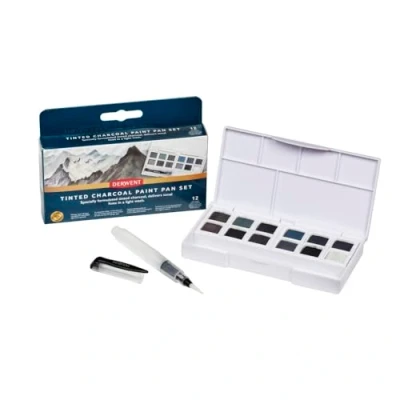 Image of Derwent Tinted Charcoal Paint Pan Set, Set of 12, Half Size, Water Soluble, Ideal for Painting Landscapes, Professional Quality, Travel 2306249