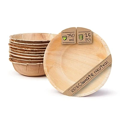 Image of BIOZOYG 25x Palm Leaf Bowl 750 ml Round Disposable Soup Plate, Compostable Salad Sustainable Partyware