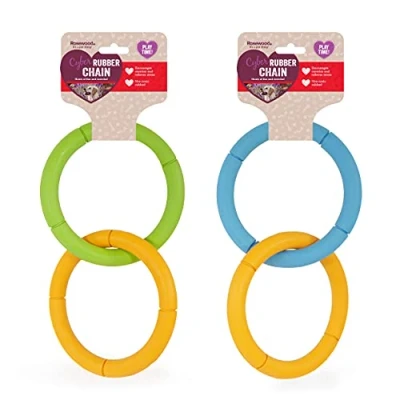 Image of Rosewood Rubber, Tough Chew Resistant, 2 Ring Chain Dog Toy, Assorted Colours