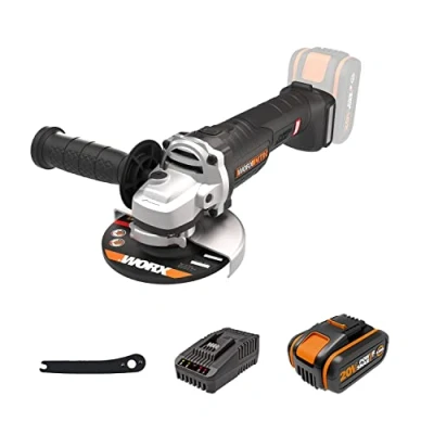 Image of WORX 18V（20V MAX Cordless Angle Grinder WX812, PowerShare, Ø125mm, 8500 RPM, Anti Kickback, Powerful Brushless Motor, 1 Battery and Charger Included