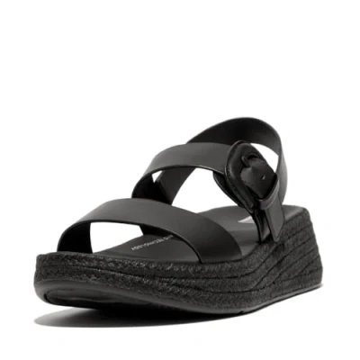 Image of FitFlop Women&#039;s F Mode Espadrille Buckle Leather Flatform Sandals Wedge, Black, 5 UK