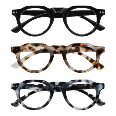 Image of OPULIZE RIO Blue Light Blocking Reading Glasses 3 Pack Flat Top Frame Black, Brown &amp; Tortoiseshell Mens Womens Spring Hinges BBB53 123 +2.50
