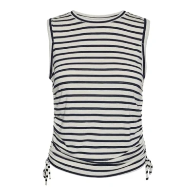 Image of VERO MODA Women&#039;s Vmholly SL Short Top JRS SPE, Silver Lining/Stripes: Navy Blazer, Large