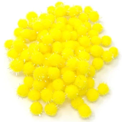 Image of Wedding Touches Yellow 10mm Glitter Mini Pom Poms Small Fluffy Craft Embellishments (250)