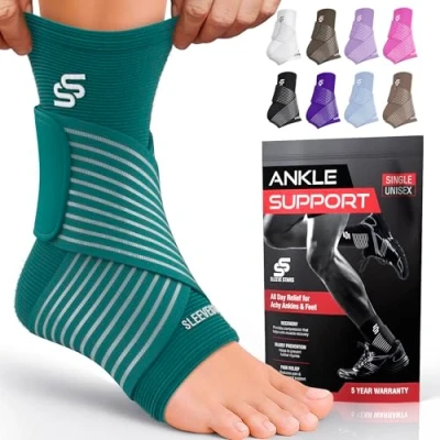 Image of Sleeve Stars Ankle Brace for Sprained Ankle, Plantar Fasciitis Relief Support Women &amp; Men, Compression w/Strap, Achilles Tendonitis Brace, Foot Wrap (Single/Turquoise)