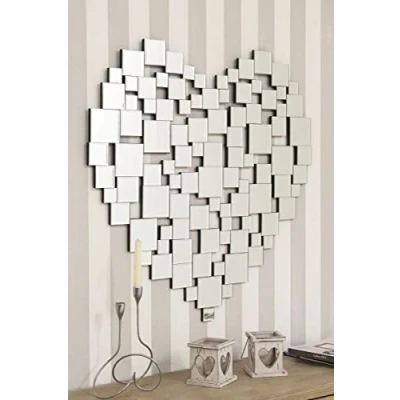 Image of MirrorOutlet Milton Manor Wall Mirror Beautiful Modern Heart Shape Venetian Design 2Ft8 80cm, Frameless, 80 x 80, JH010 M , Black