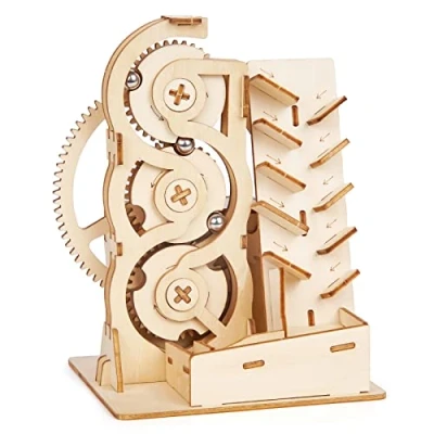 Image of Sarsumir 3D Wooden Puzzle Mechanical Gear Model Craft Kits to Build Waterwheel Assembly DIY Building Construction Crafts for Teens Adults Marble Run