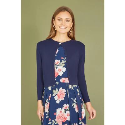 Image of Yumi Womens Navy Diamante Button Cropped Cardigan viscose Size Large