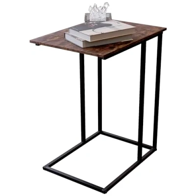 Image of Vida Designs Brooklyn Side Table C Shaped with Metal Frame, Industrial, for Living Room (Dark Wood)
