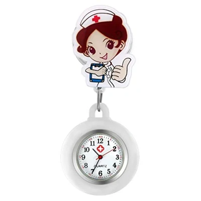 Image of Avaner Retractable Nurse Watches Clip on Hanging Fob Cute Cartoon Pattern Lapel for Nurses Doctors with Silicone Cover