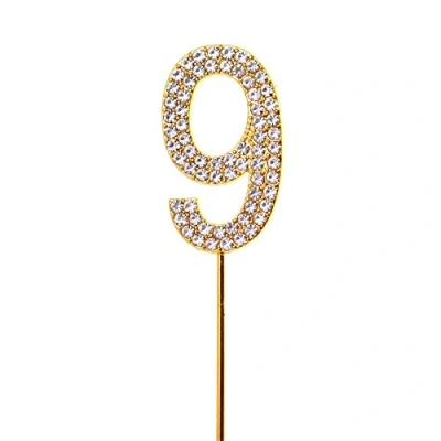 Image of 9 Gold Diamond Sparkley Cake Topper Number Year For Mans Boys Womens Girls Birthday Anniversary Party Decorations