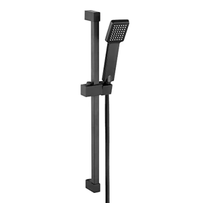 Image of ENKI, ES012, Black, Square Shower Riser Rail Kit with Hand Holder Handset, Hose, Stainless Steel, Modern, Easy to Install, 1 Year Guarantee