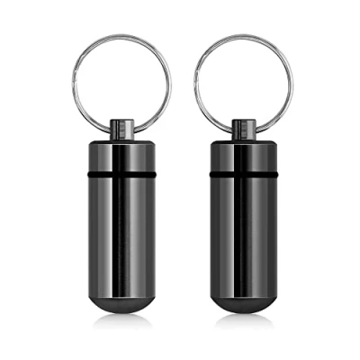 Image of kwmobile Key Ring Pill Cases (Pack of 2) Metal Keychain Mini Case Holders Keyring Chain Portable Pills Container Black