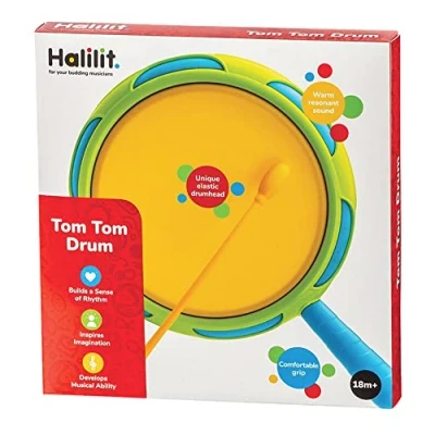 Image of Halilit Children&#039;s Tom Drum with Mallet. Light &amp; Robust Kids Toy Musical Instrument. Promotes Hand Eye Coordination Motor Skills. 18 months+