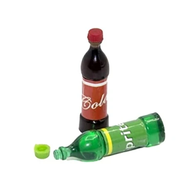 Image of Melody Jane Dolls House 2 Bottles Cola Pop Lemon Soda Miniature Shop Store Bar Accessory