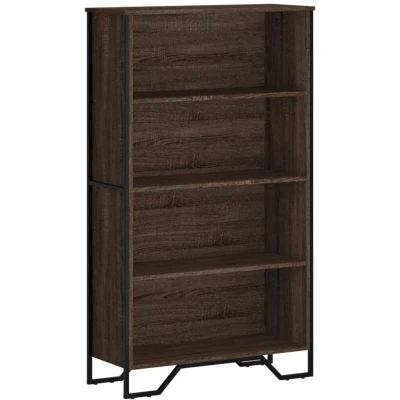 Image of vidaXL Bookcase Bookshelf Book Rack Brown Oak Engineered Wood, 4 Open Compartments, 80 x 31 137.5 cm Modern Storage Cabinet