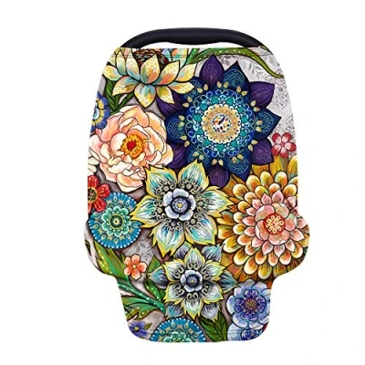 Image of Wanyint Decorative Boho Floral Baby Car Seat Canopy Super Soft and Stretchy Nursing Cover,Car Cover Scarf Breastfeeding Cover,Shopping Cart,High Chair