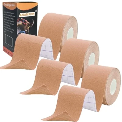Image of ANAMPION Kinesiology Tape (3 Rolls,5cm*5m) Waterproof Sports for Athletes Physio Elastic Pain Relief Adhesive Muscles Shin Splints Ankle Knee Shoulder (Flesh Color)