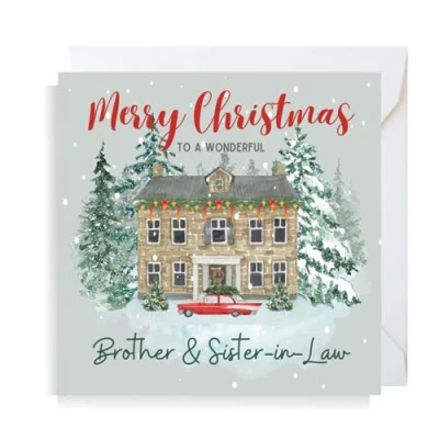 Image of Second Ave Brother &amp; Sister in Law Christmas House Square Xmas Holiday Festive Greetings Card