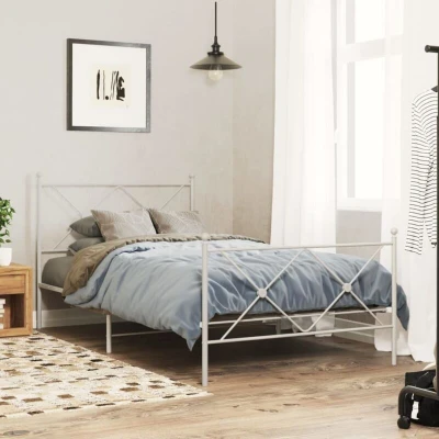 Image of vidaXL Metal Bed Frame without Mattress with Footboard White 107x203cm