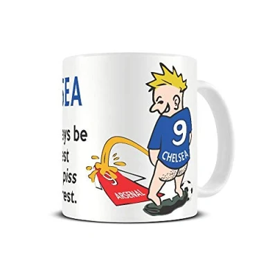 Image of Wee On The Rival&#039;s Shirt Football Fan Rivalry Mugs Great Funny Gift for a Supporter Present Coffee Tea Mug Cup (Chelsea V Arsenal) WE08