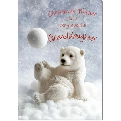 Image of doodlecards Granddaughter Christmas Card Polar Bear and Snowball Medium Size for with Plain Envelope