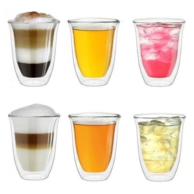 Image of Creano Double Walled Coffee Glasses 400ml Insulated Latte Macchiato Cups Cappuccino, Tea Handmade Heat Resistant XXL Mugs 6 pcs (Pack of 1)