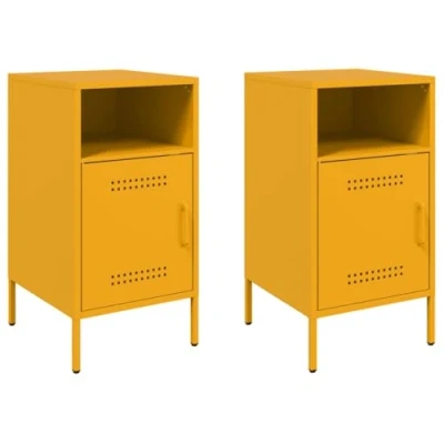 Image of vidaXL Bedside Cabinets Mustard Yellow Nightstand with Door, 2 Compartments, Adjustable Feet, Cold Rolled Steel, For Bedroom/Living Room [36 x 39 68 cm]