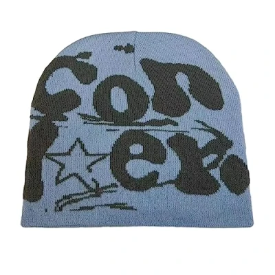 Image of TONXX Y2K Hip hop Unisex Beanie Hat Men Autumn and Winter Harajuku Style Photo Props Versatile Halloween Pile Bonnet Blue