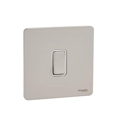 Image of Schneider Electric Ultimate Screwless Flat Plate Single Intermediate 2 Way Light Switch, 16AX, GU1414WPN, Pearl Nickel with White Insert