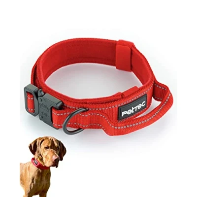 Image of PetTec Medium Dog Collar D200 Nylon &amp; Neoprene Padding Adjustable Puppy for Durable Handle, D Ring Quick Release Metal Buckle Weather Proof, Dirt Proof Waterproof 43 52cm