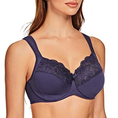 Image of MELENECA Women&#039;s Minimizer Bra Full Coverage Plus Size Underwire Lace Comfort Cushion Strap Blue 38D
