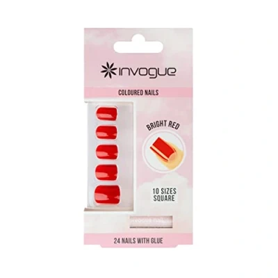 Image of Invogue Coloured Square Nails Bright Red (24 Pieces)