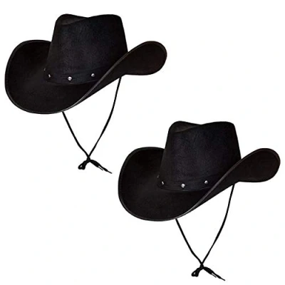 Image of Wicked Costumes Adult Texan Cowboy Hat Black 2 Pack Fancy Dress Party Accessory Wild Western Sheriff Country Rancher