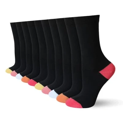 Image of Socksmad Ladies Socks 4 7 UK Womens Black for Work, Events &amp; Casual Wear Coloured Heel Toe Multipack, Cotton Rich, Honeycomb Soft Tops Wardrobe Essentials Assorted PK 3, 10 Pairs