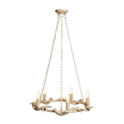 Image of LITECRAFT Rein Cartwheel Chandelier Antler Ceiling 5 Light E14 Fitting Natural