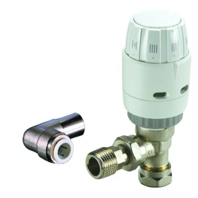 Image of Danfoss RAS C2 013G6007, Radiator Thermostat with Elbow Push Fitting Maximum User Flexibility, for Use in 2 Pipe Central Domestic Heating Systems (White)