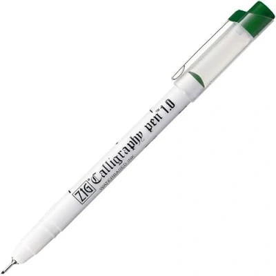 Image of Zig Kuretake Green Fine (1mm) Calligraphy Pen Oblique Tip Italic Manuscript Music Script Bold mm (Pack of 1)