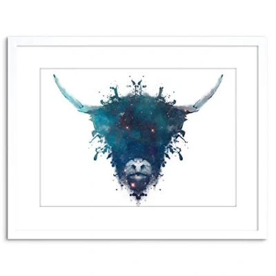 Image of Wee Blue Coo Ink Splat Highland Cow Picture Framed Wall Art Print