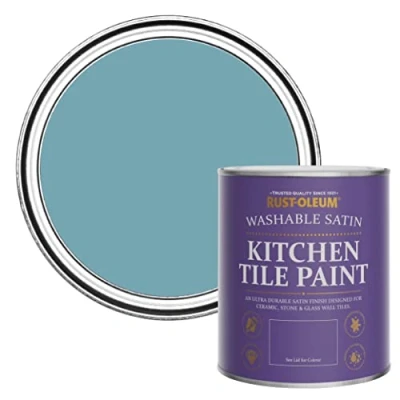 Image of Rust Oleum Blue water resistant Kitchen Tile Paint in Satin Finish Belgrave 750ml