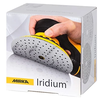 Image of Mirka Iridium Premium Sandpaper Ø 150mm Hook &amp; loop 121 Hole, Grit 220, 100 pcs / For sanding of paint, putty, primer, wood, steel, mineral materials, plastic, glass fibre.