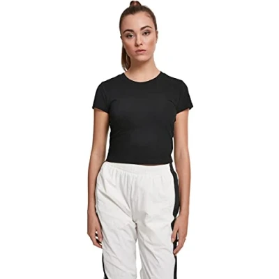 Image of Urban Classics Stretch Jersey Cropped TEE Basic Tshirt, Women&#039;s, Size: Large, Black