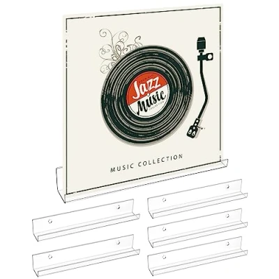 Image of QWORK® 6 Pack Clear Vinyl Record Holder Shelf, Wall Mounted Acrylic Display Rack with Installation Hardware (12 Inch 30cm)