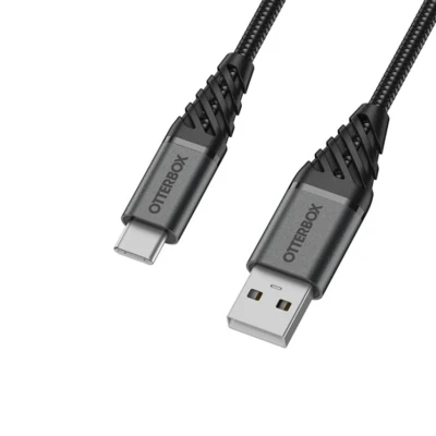 Image of OtterBox Premium Reinforced Braided USB A to C Cable, Charging Cable for Smartphone and Tablet, Ultra Rugged, Bend Flex Tested, 3M, Black