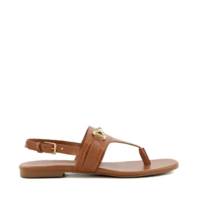 Image of Dune London Womens Ladies LANGLEY Snaffle Trim Flat Toe Post Sandals Tan Leather (archived) Size UK 3