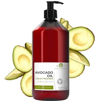 Image of Organic Cold Pressed Avocado Oil Anti Wrinkle &amp; Stretch Mark Properties Hair and Eyelash Fortifier Makeup Remover Body Massage Nail Care, 1000ml