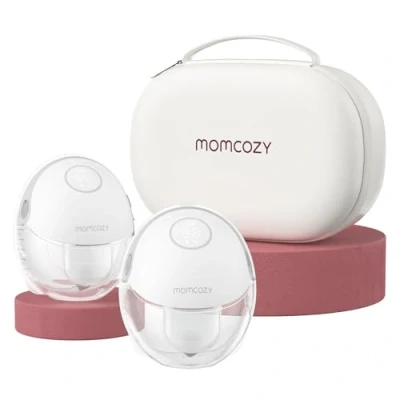 Image of Momcozy Breast Pump Hands Free Mobile Style M6, Wearable Breastfeeding Ideal Rhythm for More Milk, DoubleFit Flange Fit &amp; Discreet with 3 Modes 9 Levels, 24mm 2 Pack Quill Gray
